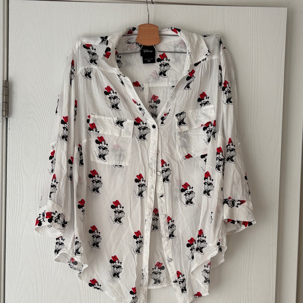 Disney Women's Button Down Shirt with Minnie Mouse Print